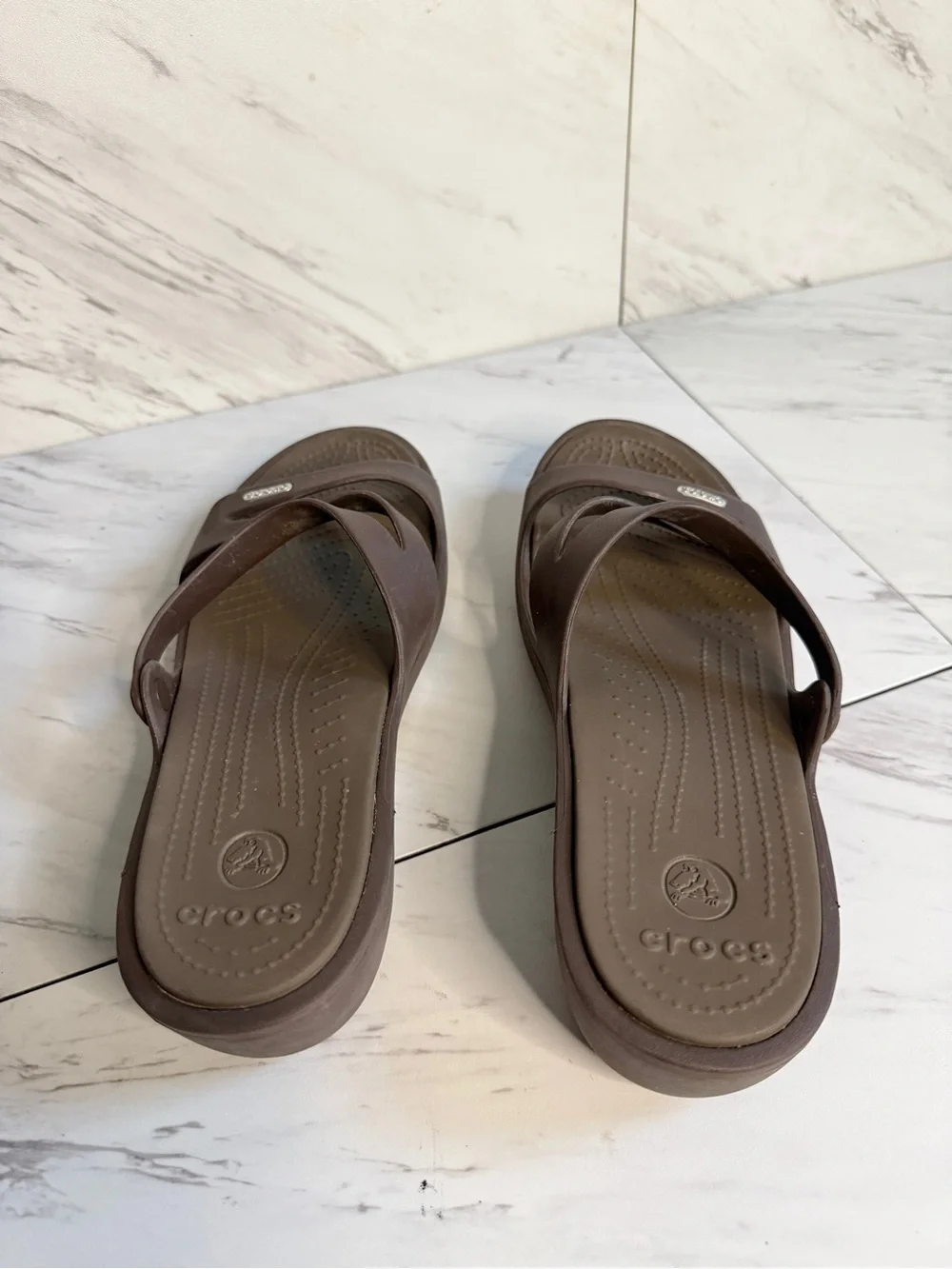 3/$50 Crocs Patricia Wedge Sandals Espresso Brown Strappy Slide Comfort Size 12W